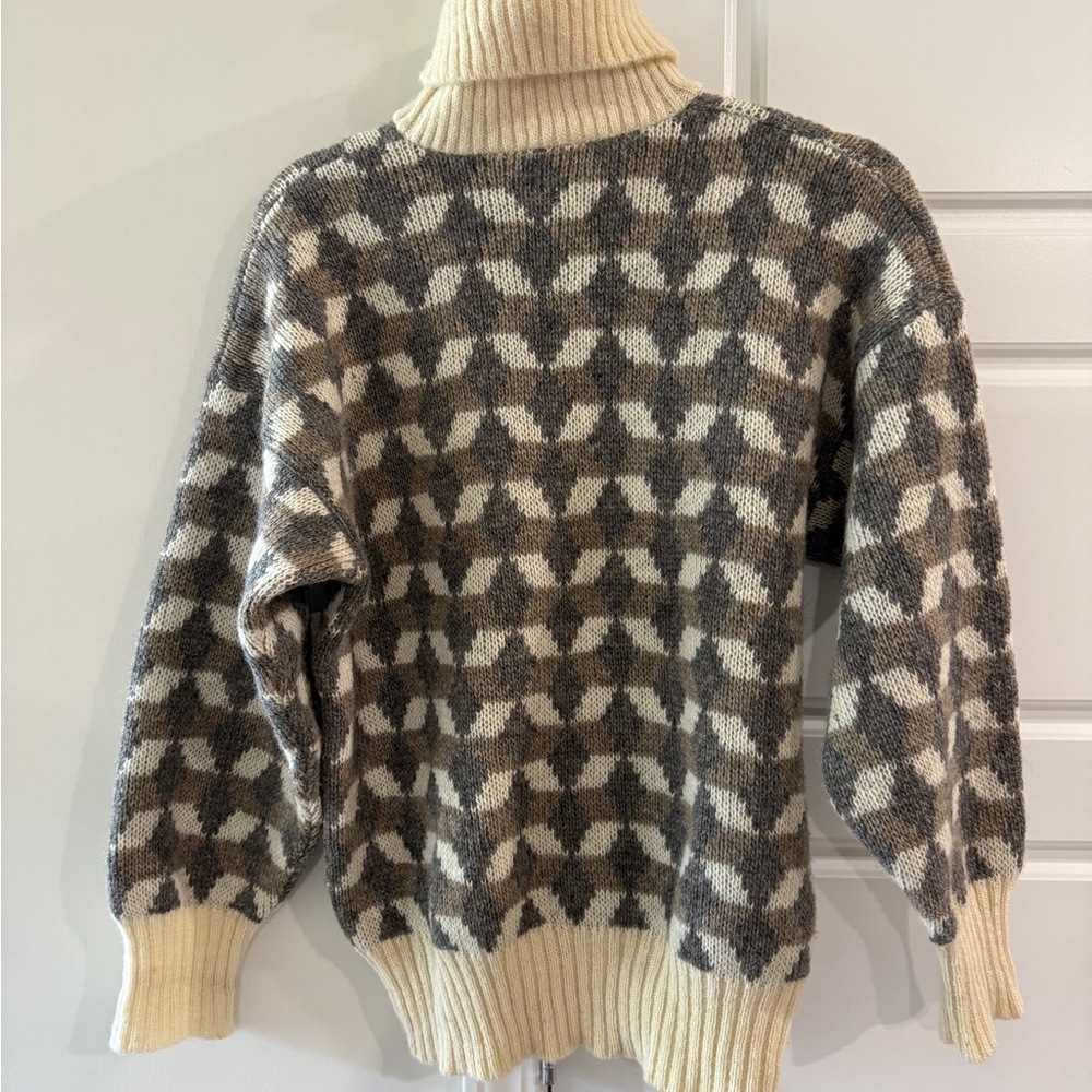 Nordic Vintage Wool Cozy Geometric Turtleneck Sweater Men's Small Unisex Womens - Picture 6 of 8